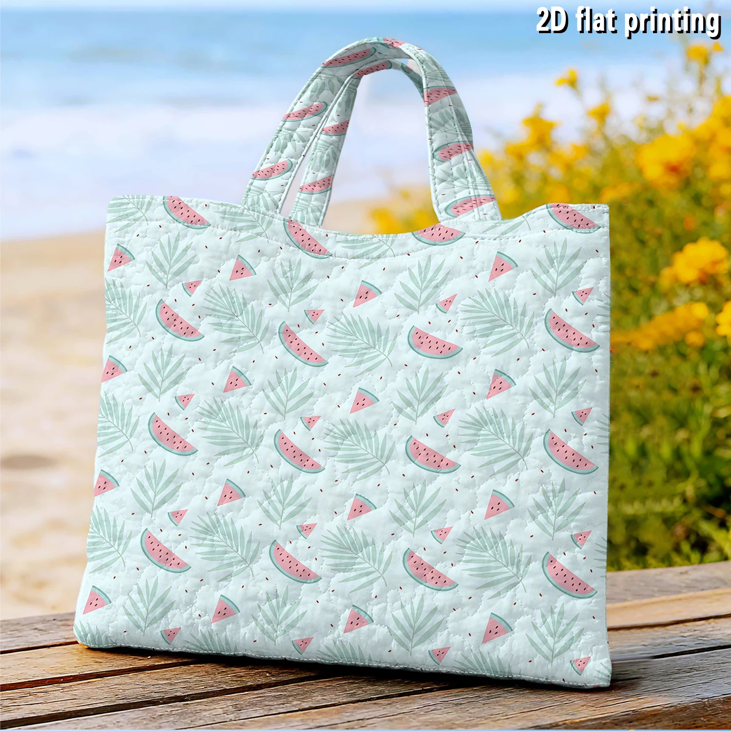 Pastel Watermelon Palm Women canvas shoulder bag Dual-Side Printed Tote Bag shopping bag Fashionable and fun gift handbag