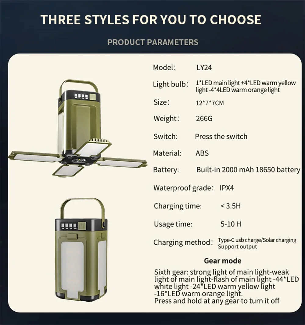 Portable Solar Camping Lantern LED Rechargeable Outdoor Hanging Tent Lamp Folding LED With Hook Emergency Camping Light