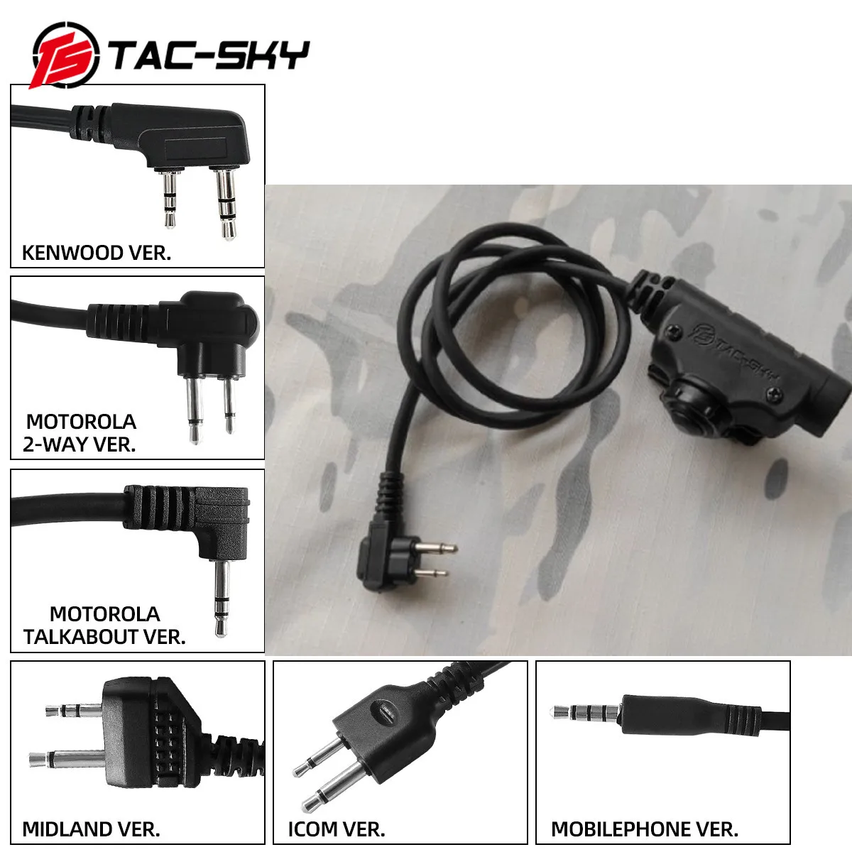 

TAC-SKY V2 U94 PTT Tactical Headset PTT Adapter U94 V2 PTT Compatible COMTAC I II III Headset Tci Liberator SORDIN Headset