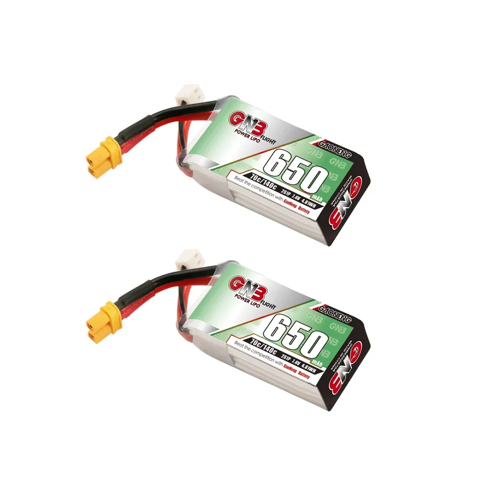 

2PCS GNB 2S1P 650mAh 7.4V 70C/140C Lipo Battery With XT30 Plug For DYS FPV Racing Drone 4 Axis RC Drone Parts