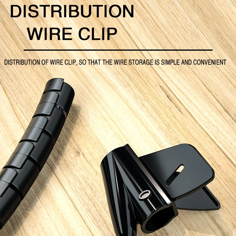 Flexible black coiled cable wire protector sleeve cover for office use managing 3M long power cords and wire organization pipe