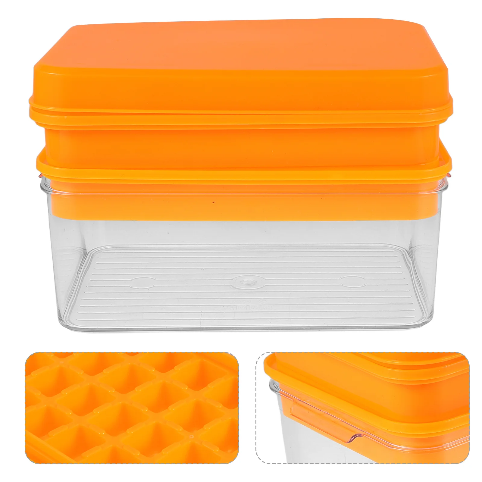 Ice Cube Mold Big Molds Bin with Lid Household Orange Freezable Cubes Reusable Large Tray