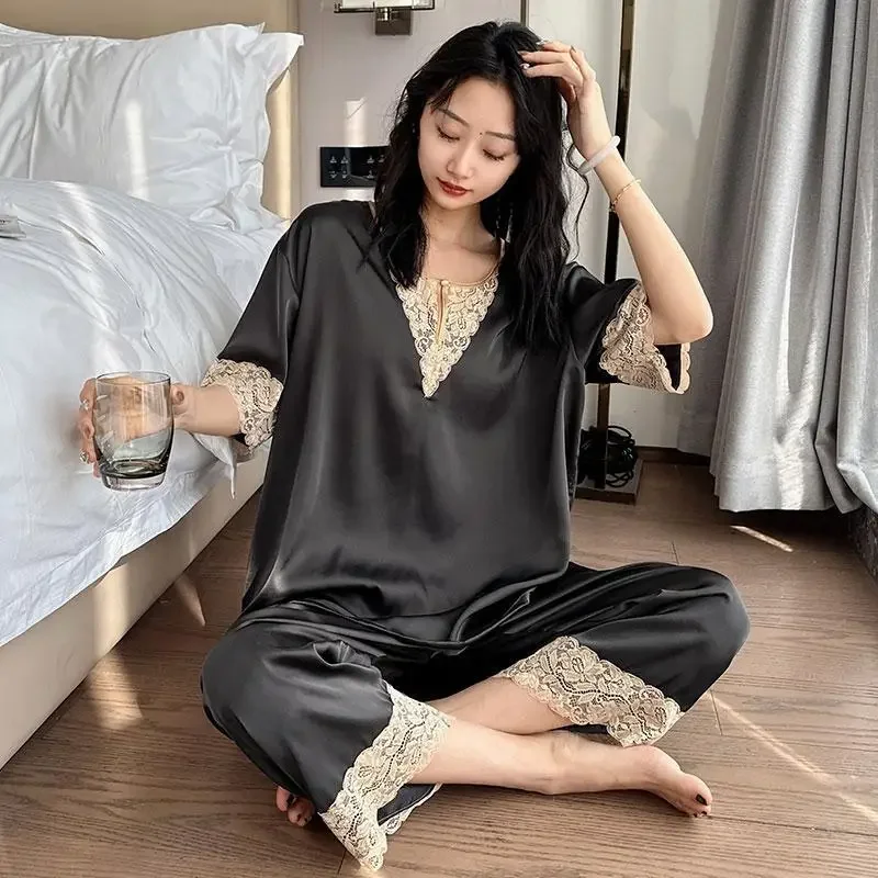 Sleepwear Women's Clothing Summer Ice Silk Thin Home Loose Comfortable Simple Affordable High Quality Soft Slim Sexy Temperament