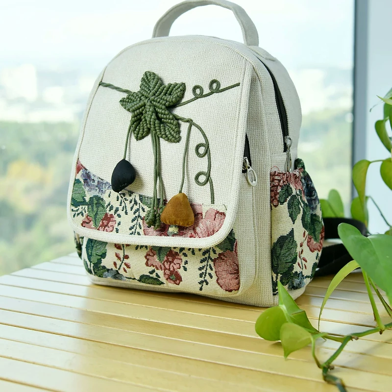 2026 new high-end woven versatile double-layer canvas bag, women's light luxury leisure large capacity lightweight backpack