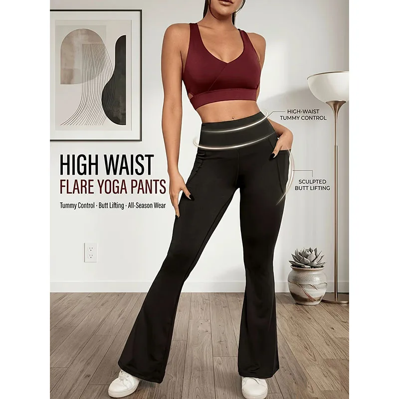 New High Waist Women's Leggings Tight with Pockets Stretch Black Yoga Pants Female Push Up Fitness Running Sportswear Pants