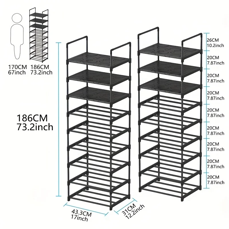 Zapatero de 9 niveles, para entrada estante de almacenamiento, organizador de zapatos y botas, 18 pares