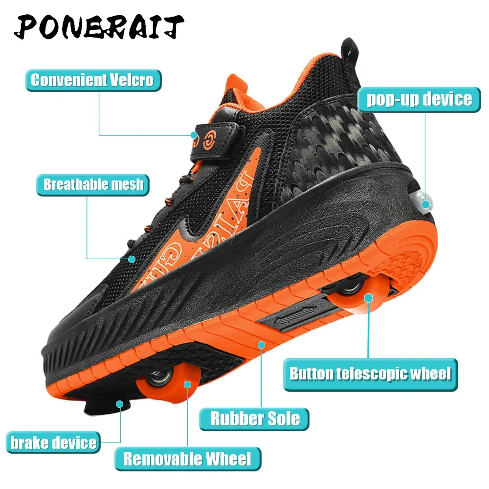 New Boys' 2 Wheel Dual-use Luminous Roller Skates For Boys And Girls Students Outdoor Wheeled Sports Shoes