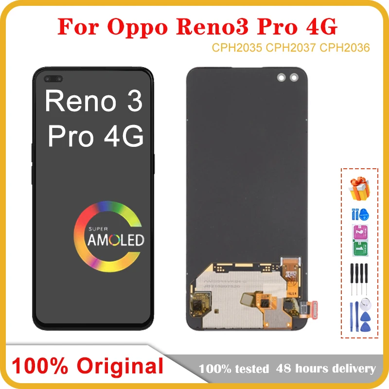 

6.4'' Original Amoled For Oppo Reno 3 Pro 4G CPH2035 CPH2037 CPH2036 LCD Display Touch Screen Digitizer Assembly Replacement