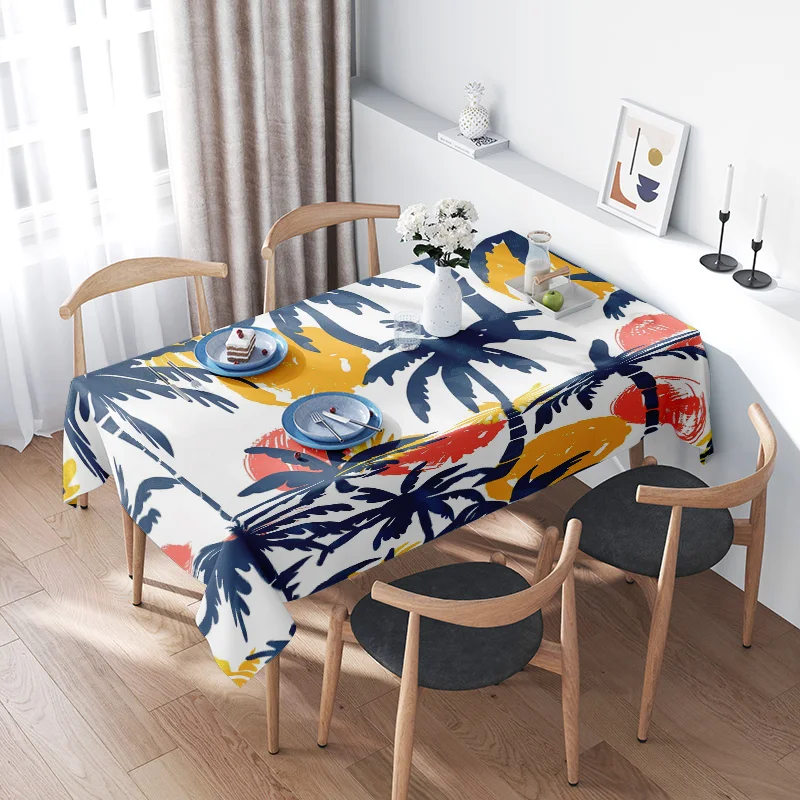 

Modern Tropical Leaves Tablecloth Polyester Dining Room Decorative Table Cover for Kitchen Blue/Red/Yellow Colorful Floral Print
