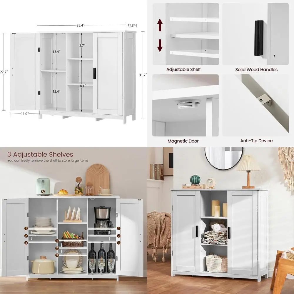 

Двухдверный Credenza с 4-мя полками, белый шкаф для хранения в ванной комнате для гостиных, домашних офисов и прихожей