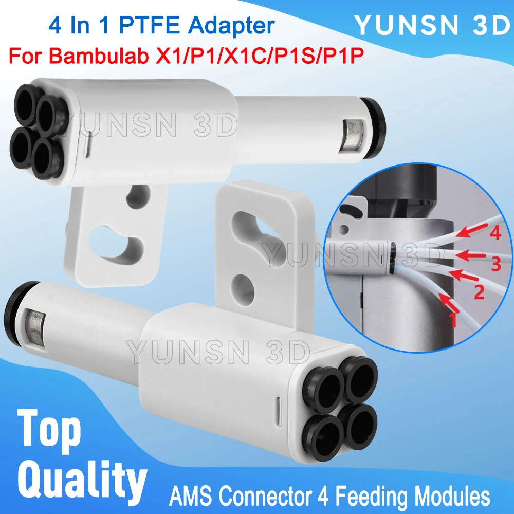 

Для Bambulab X1 P1 X1C P1S P1P 4 в 1 адаптер из ПТФЭ, материал, порт расширения трубы AMS Connect, 4 модуля подачи, часть 3D-принтера