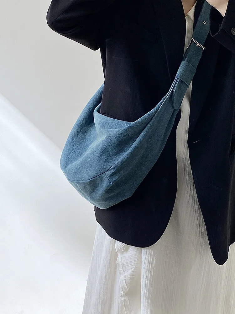 

Retro Design Portable Women's Shoulder Bag Solid Color Denim Female Tote Handbags Casual Large Capacity Hobos Crossbody Bags
