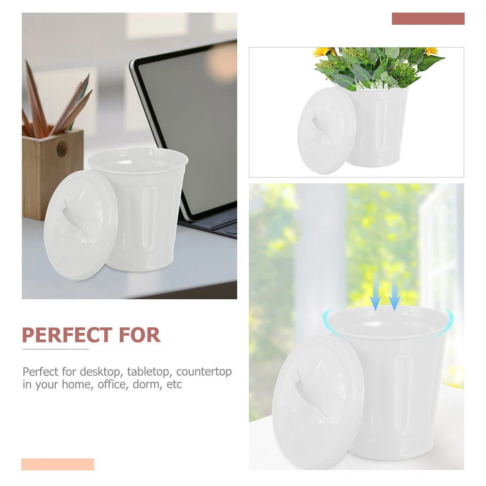 

2pcs Small Trash Can Desktop Garbage Bin With Lid Multipurpose Storage Bucket Galvanized Planter Wastebasket For Indoor Plants