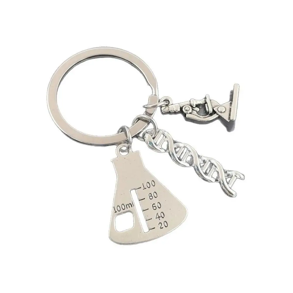 3PCS Zinc Alloy Molecule Key Chain Polished Finish DNA Helix Shape Science Key Chain Compact Size Microscope Detail