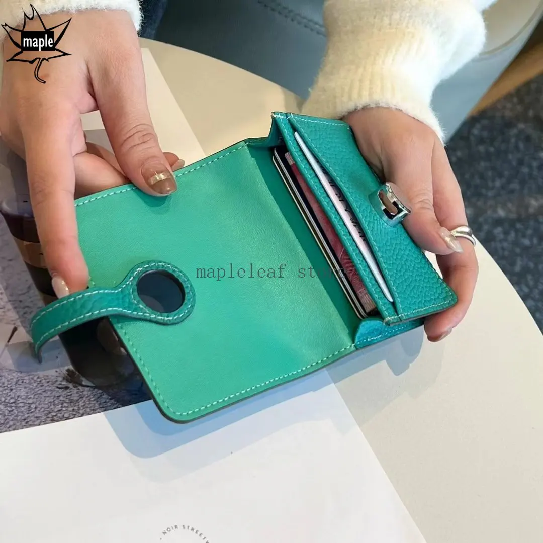 Luxurious 100% Togo Cowhide Leather Women Wallets Green Solid Multi-Cards Holder Fashion Coin Short Wallets Slim Small Wallet