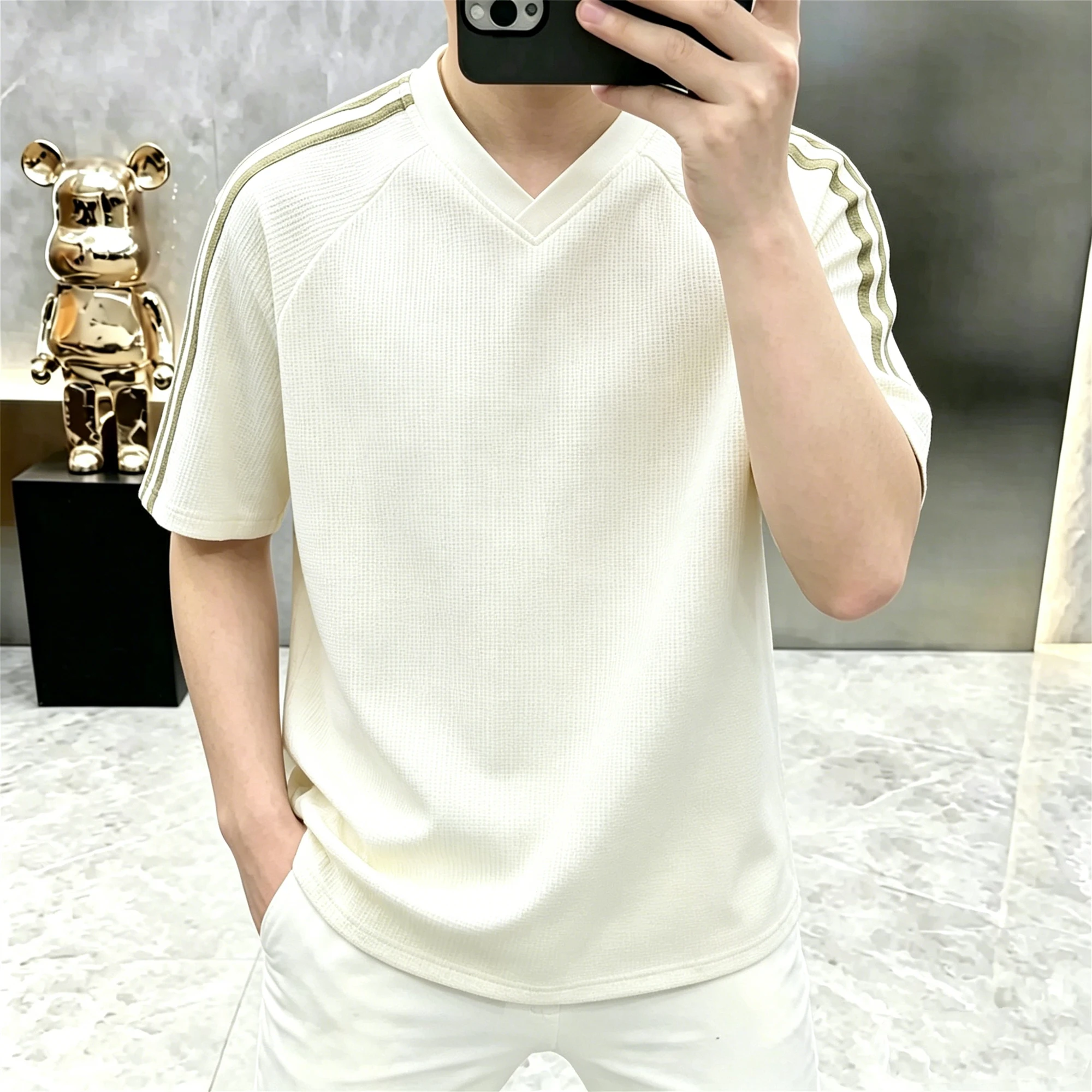 Summer New Style Men's Short-Sleeved V-Neck Fashion Casual Trendy Multi-Complimentable Loose Top