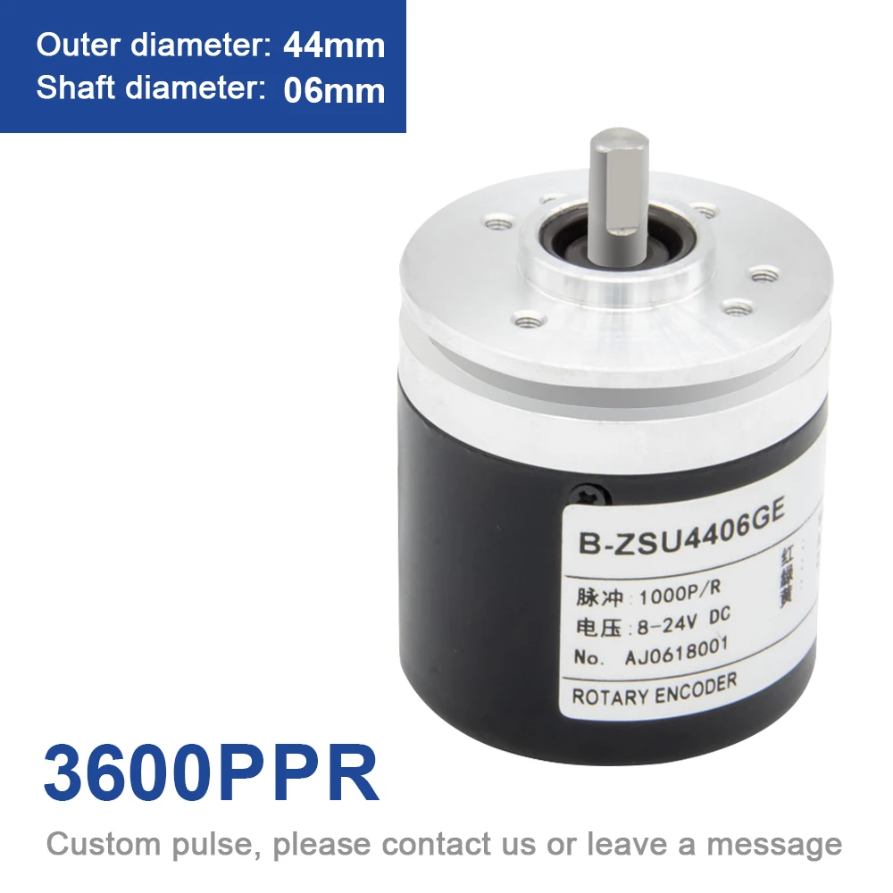 AUCHTEL 44mm IP67 Incremental Encoder 6mm Shaft Rotary Switch  2 Phases 10-1024-2500-3600 360 400 500 PPR 5-24VDC