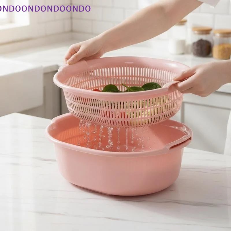 Double Layer Plastic Drain Basket Colander Set 2 in 1 Design for Washing Vegetable Fruit Pasta Kitchen Daily Use Gift for Mom