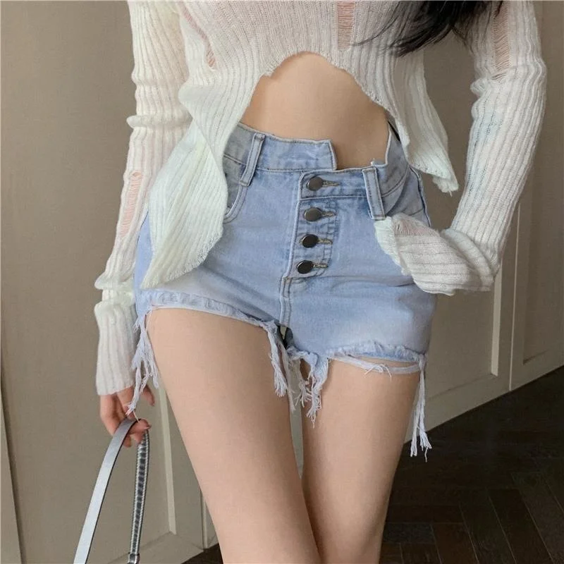 Streetwear Wrap Mini Denim Skirts Women Frayed Hem Hip Jeans Skirt Korean Fashion Casual Hight Waist Sexy Clubwear Y2k Clothes