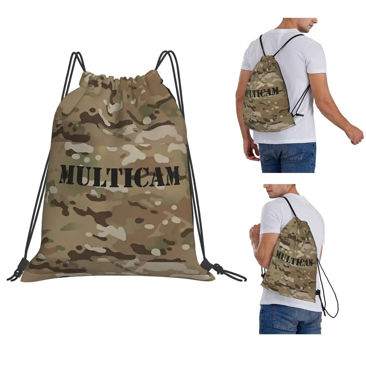 Multicam Military Trout Camo Backpacks Portable Drawstring Bags Sports Bag Book Bags for Man Woman Students