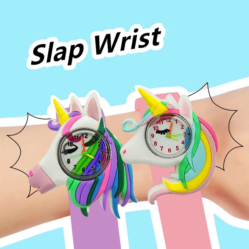 2-15 Years Old Baby Watch Cartoon Boys Children Watches Clock Cute Unicorn Model Toy Girls Kids Slap Watches