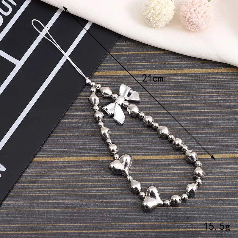 Fashion Pearl Bow Mobile Phone Lanyard Jewelry for Women Versatility Star Love Anti Loss Wrist Strap Phone Case Rope Accessories