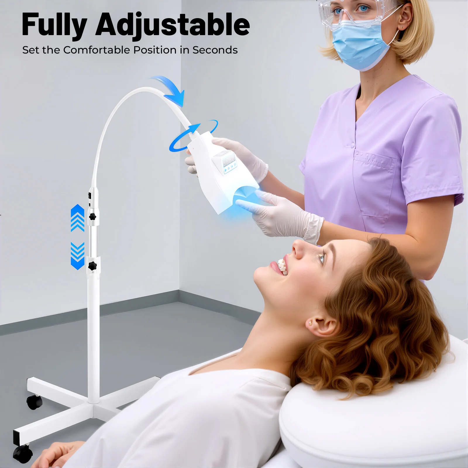 Machine de blanchiment des dents dentaires Mobile, LED bleue, technologie optique sûre, 465nm-470nm, avec 2 paires de lunettes