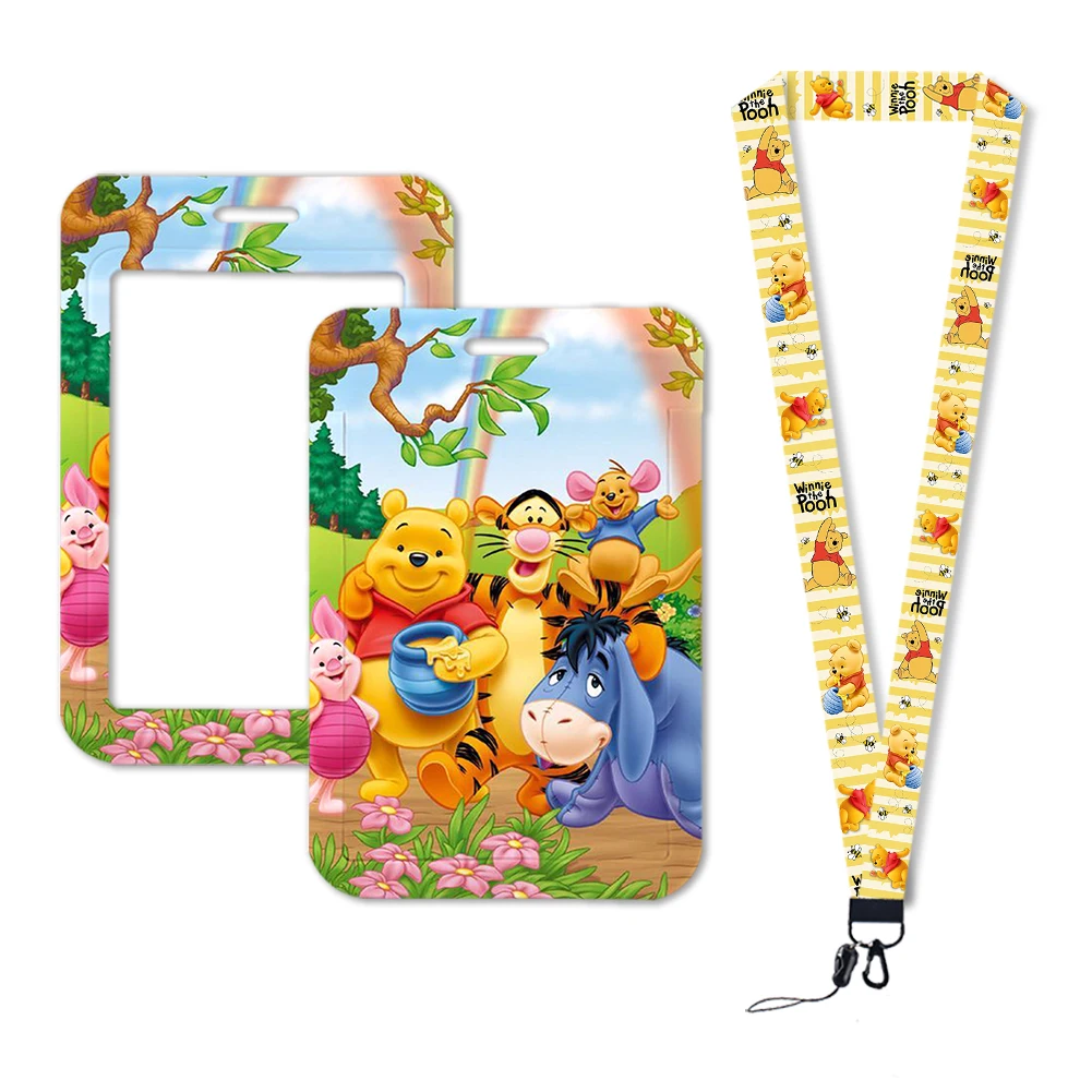 Disney Pooh Bear Winnie portatarjetas de dibujos animados para estudiantes, llavero, insignia de trabajo, funda de tarjeta de autobús, regalos