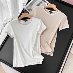 Tangada 2024 Summer Women Soft 95% Cotton T Shirt Short Sleeve Female Tee Shirt Street Wear Top 6D025