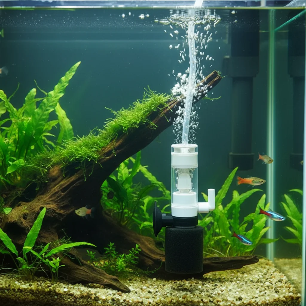 Kleine ökologische Flasche für Aquarien, Aquariumfilter, belüftete Luftpumpe mit integriertem, leisem Fischfokal-Sauggerät