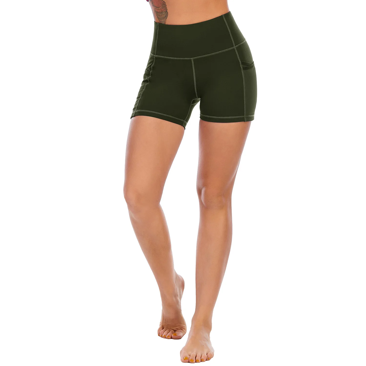 Yoga Shorts Nude Feel Skin-Friendly High Waist Stretch Tight-Fitting Cinched Sports and Fitness Shorts Women