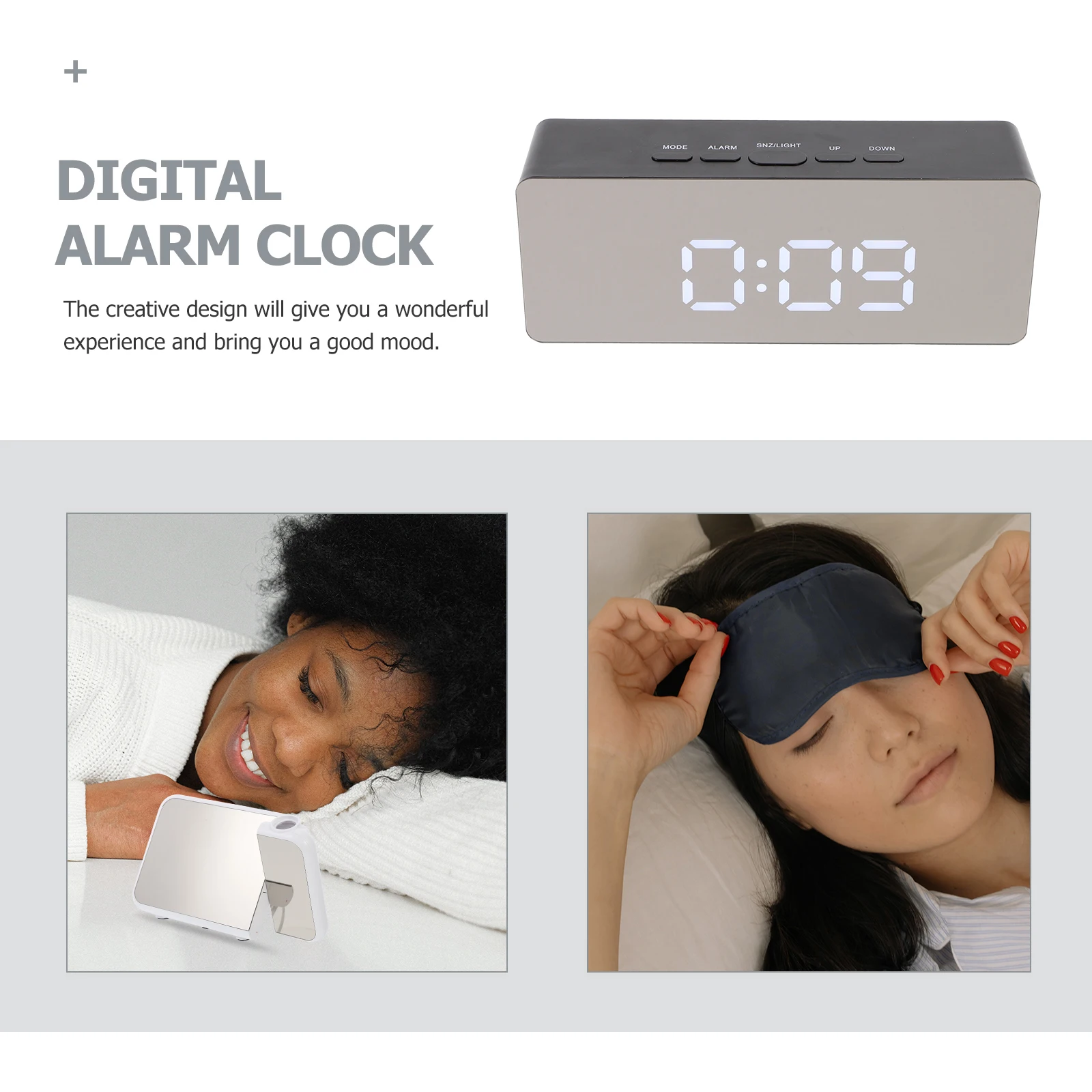 

1 шт., цифровой будильник, зеркало, светодиодные настольные часы с календарем, дисплей температуры, черные домашние часы для спальни, студенческие часы, современный стиль