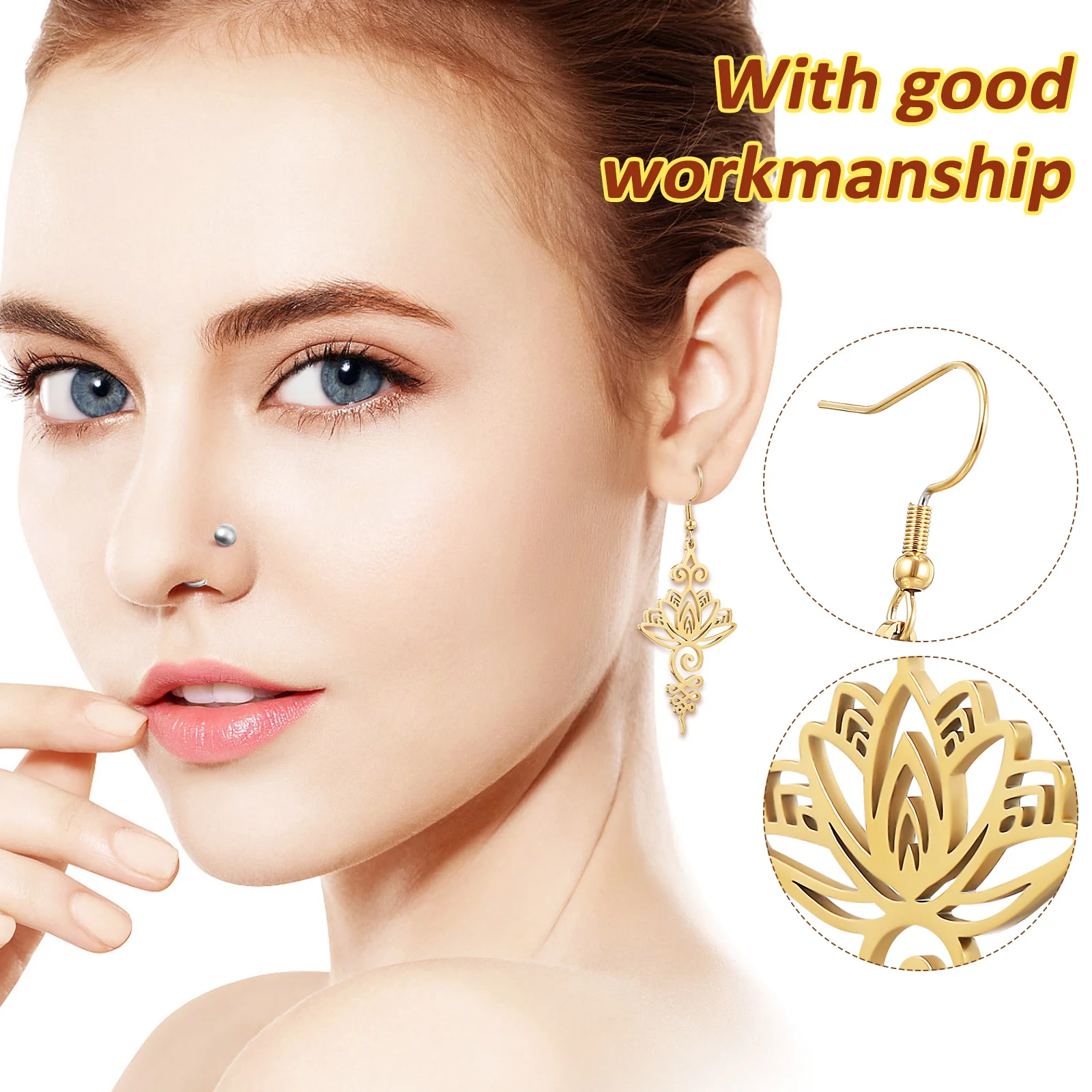 

For Women Stainless Steel Floral Dangle Earrings Lightweight Elegant Flower Hook Earrings Fashion Jewelry