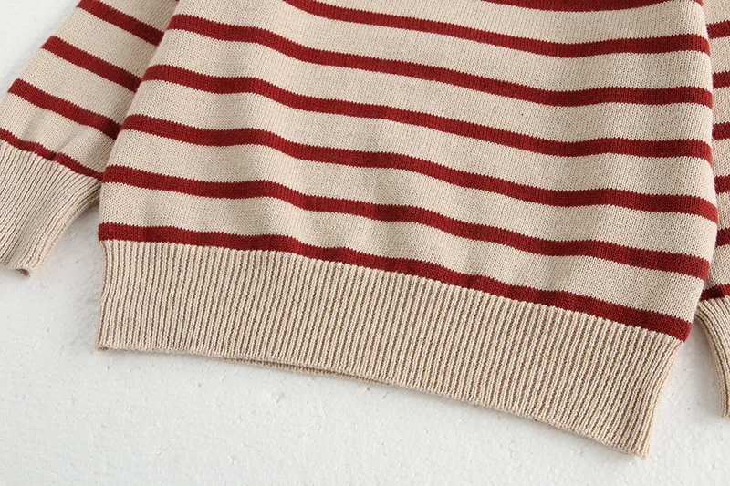 Klassisches Frühlings-Baby-Sweatshirt mit Schulterschnalle, 0–3 Jahre, gestreifter Strickpullover für Kleinkinder, Mädchen und Jungen, lockere Basis, Tops, Pullover – Detail 8
