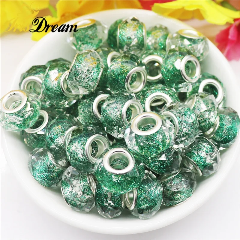 10Pcs 14mm Cut Shape Black Color Glitter 5mm Large Hole European Glass Beads for Necklace Women Bracelet Hair Bridals Garden Pen