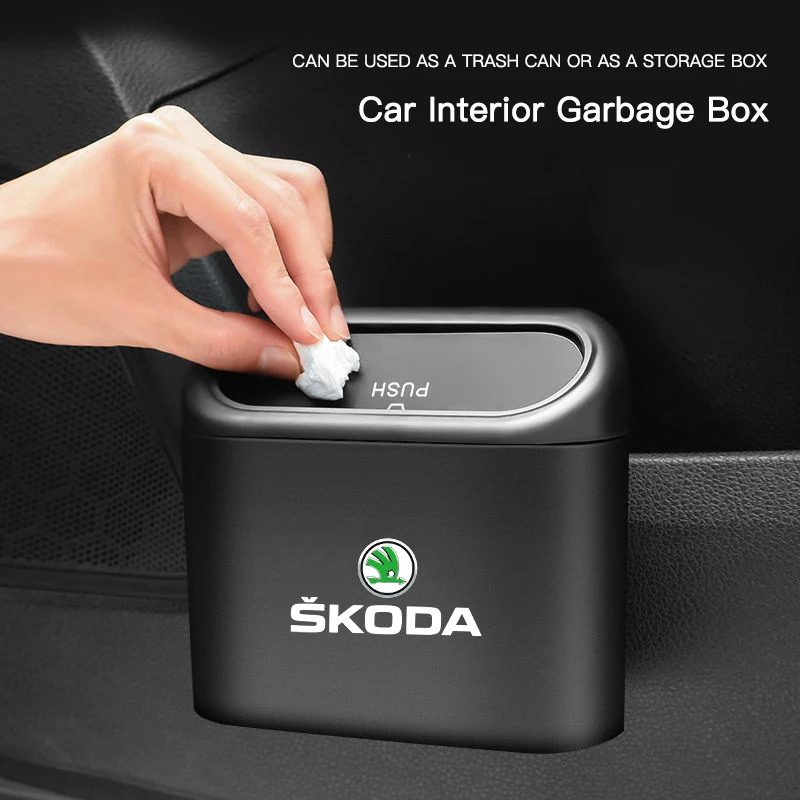 Car Trash Can Garbage Bin Storage Box Interior Accessories For Skoda Octavia Superb Rapid Kodiaq Yeti Karoq Fabia Kamiq Enyaq iV