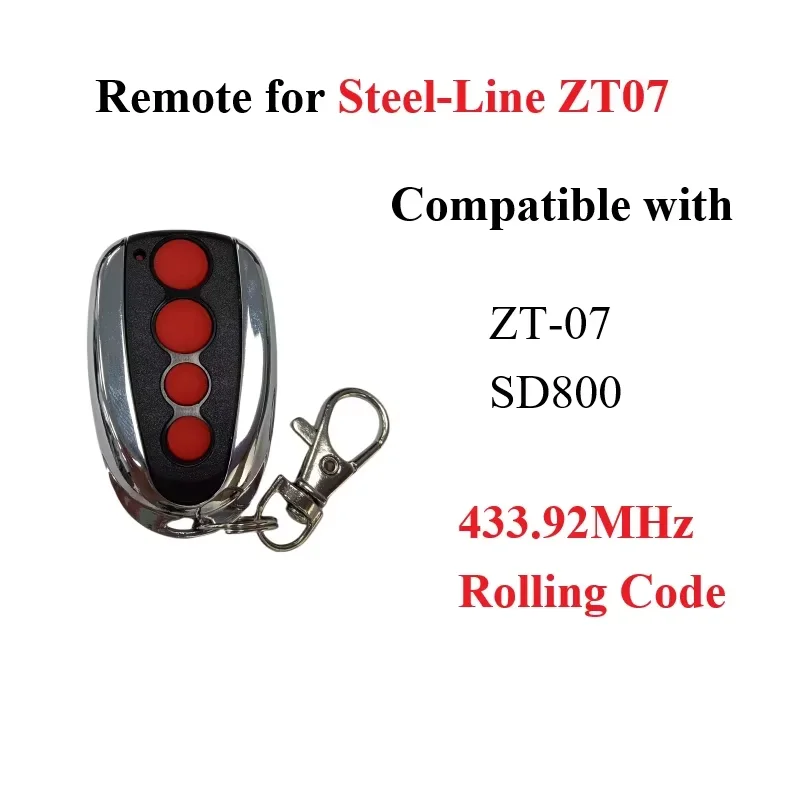 For Steel Line ZT-07 SD800 Garage Door Remote Control 433.92Mhz Rolling Code 4 Buttons Metal & ABS Replacement Gate Transmitter