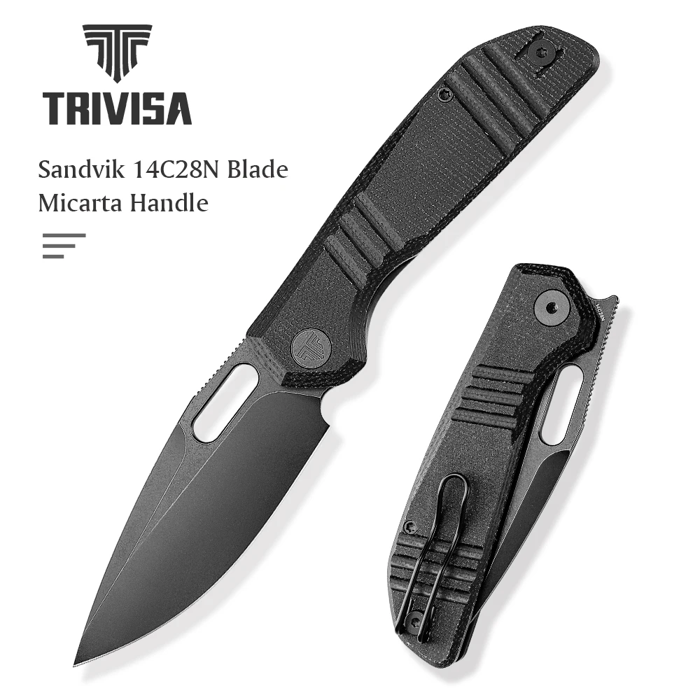 

TRIVISA Pocket Folding Gecko Mini Knife 14C28N Blade G10 &Micarta Handle Tactical Survival Hunting Outdoor edc Tool Gift for Men