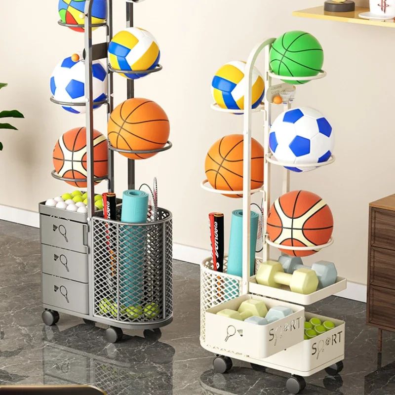 

Household Basketball Storage Floor Rack with Wheels, Home Organization for Sports Equipment, Durable Ball Shelf, Modern Design