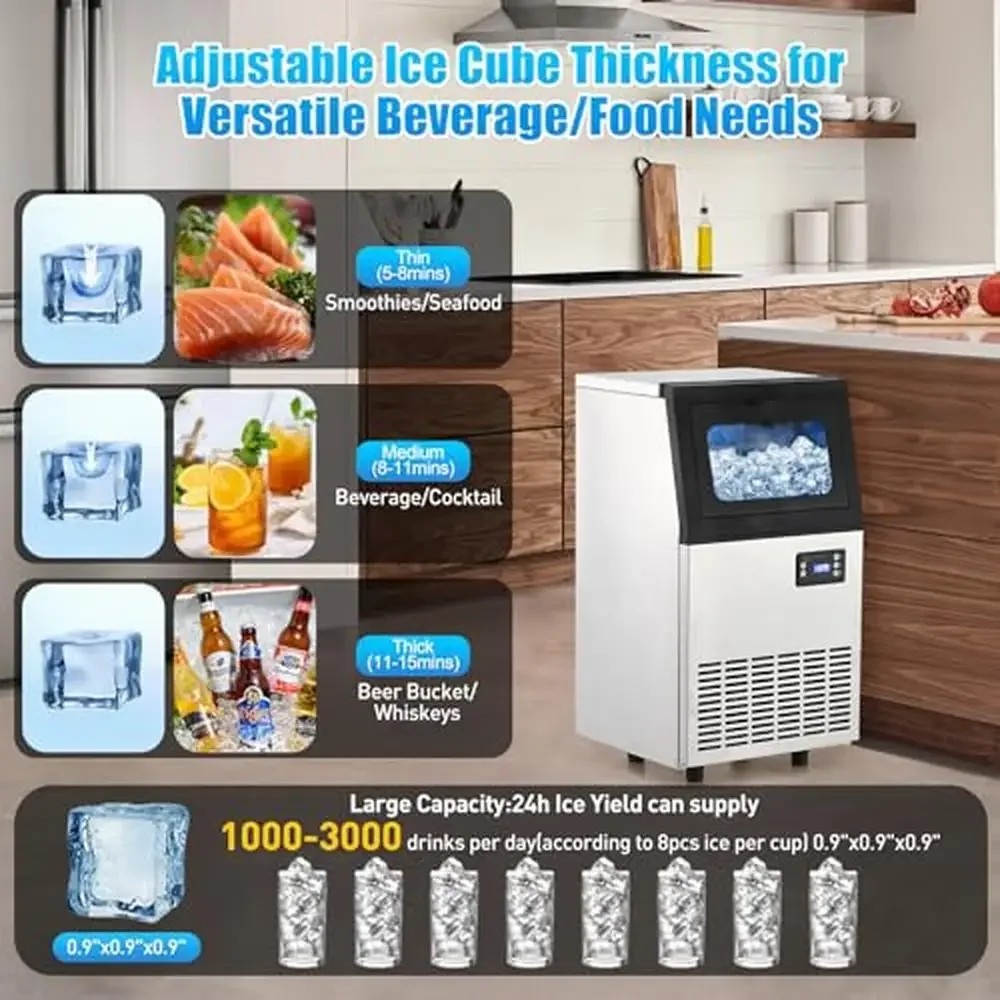 110Lbs/24H Commercial Ice Maker Machine with 18Lbs Ice Storage Capacity and Auto Self-Cleaning High Quality Stainless Steel Ice