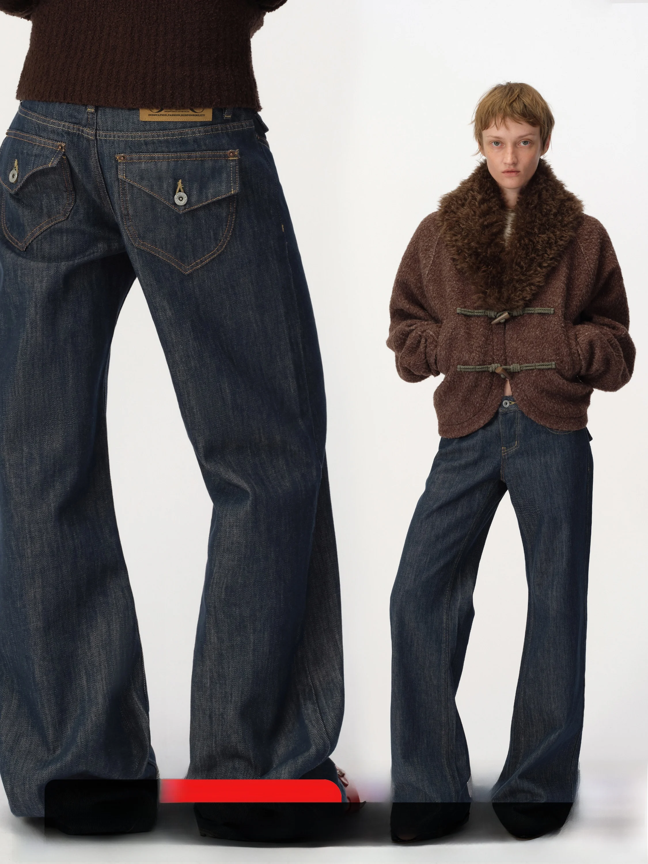 

Широкие джинсы с низкой талией, женские свободные прямые повседневные брюки SMIIILE, джинсовые брюки с талией в стиле ретро, осень-зима, новинка для похудения