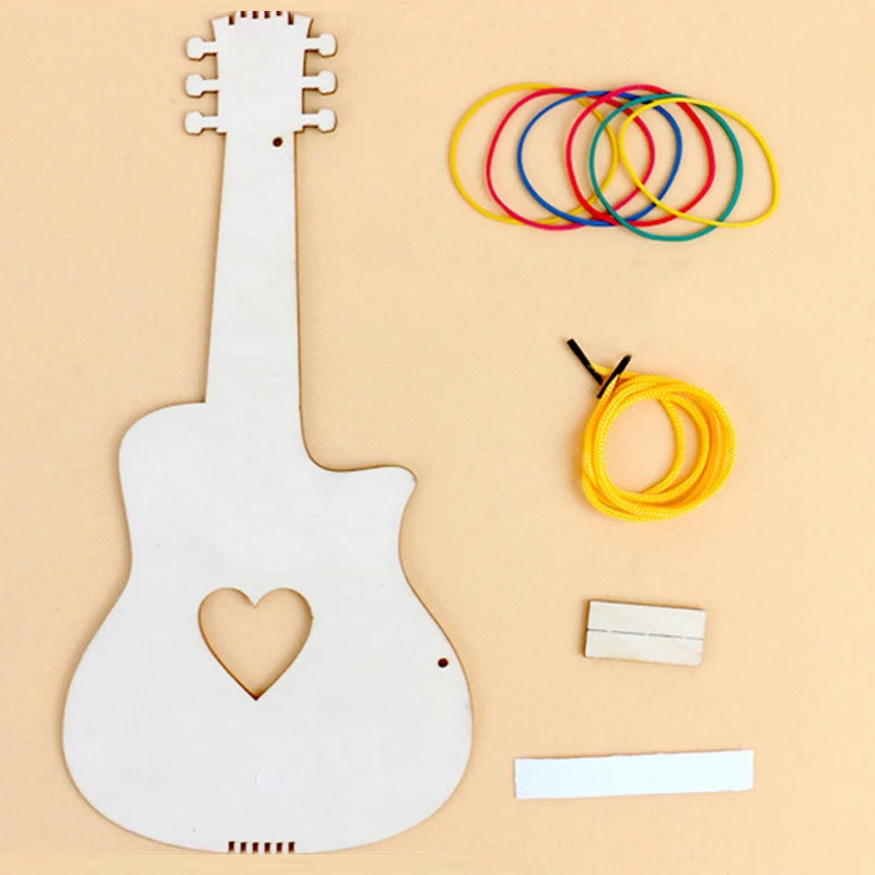 DIY Handmade Wooden Guitar Toys Kids Painting Graffiti Parent-child Interaction Art Crafts Children Educational Musical Toys