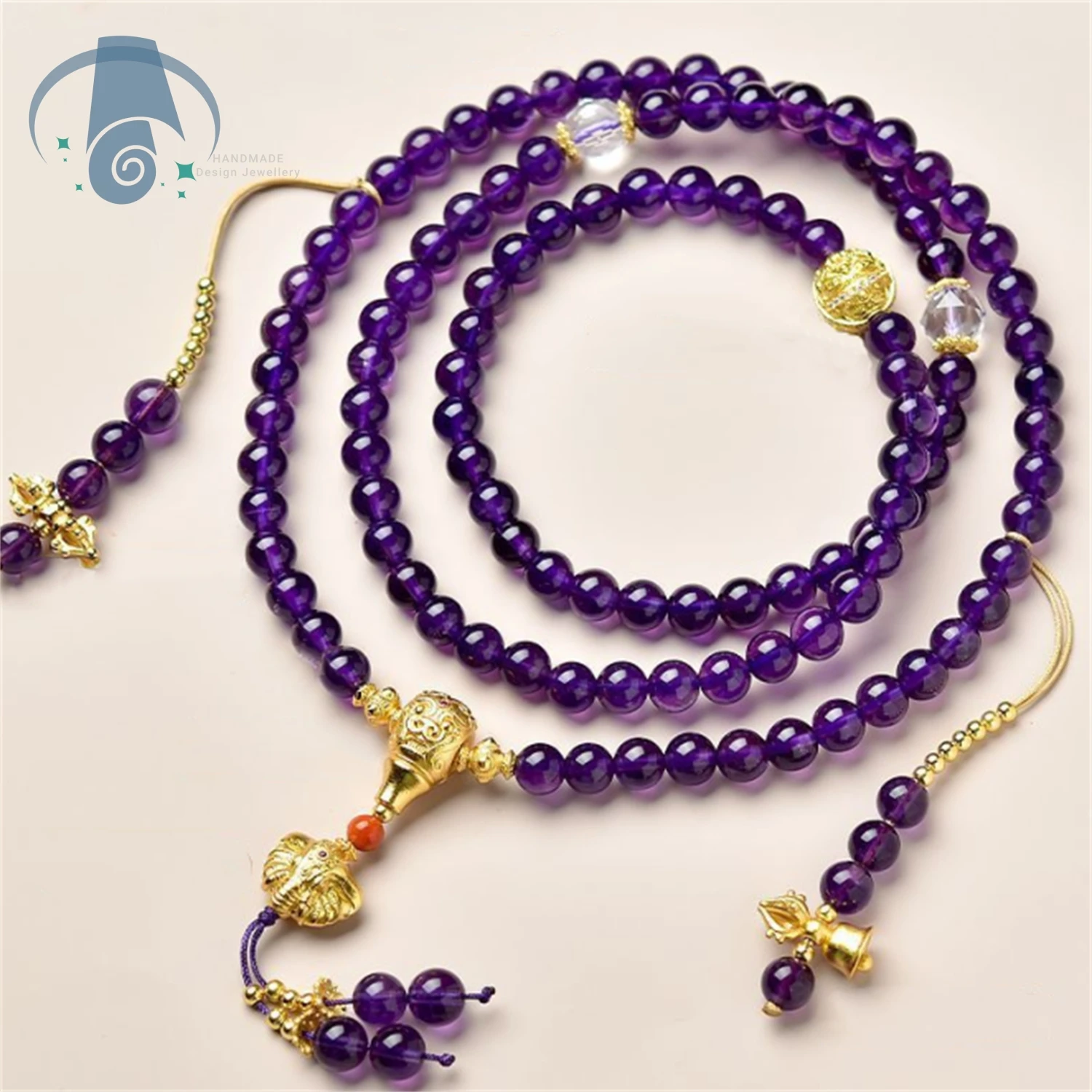 

Authentic Amethyst Stretch Bracelet Unisex Buddhist Beads With Pi Xiu Zaji Lamu Charm Vajra Divine Pendant Crystal Jewelry Gift