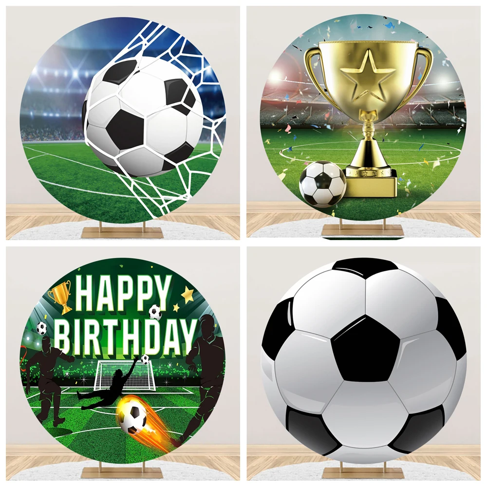 Soccer Round Photo Backdrop Boy Football Birthday Stadium Grassland Football Field Baby Shower Circle Photography Background