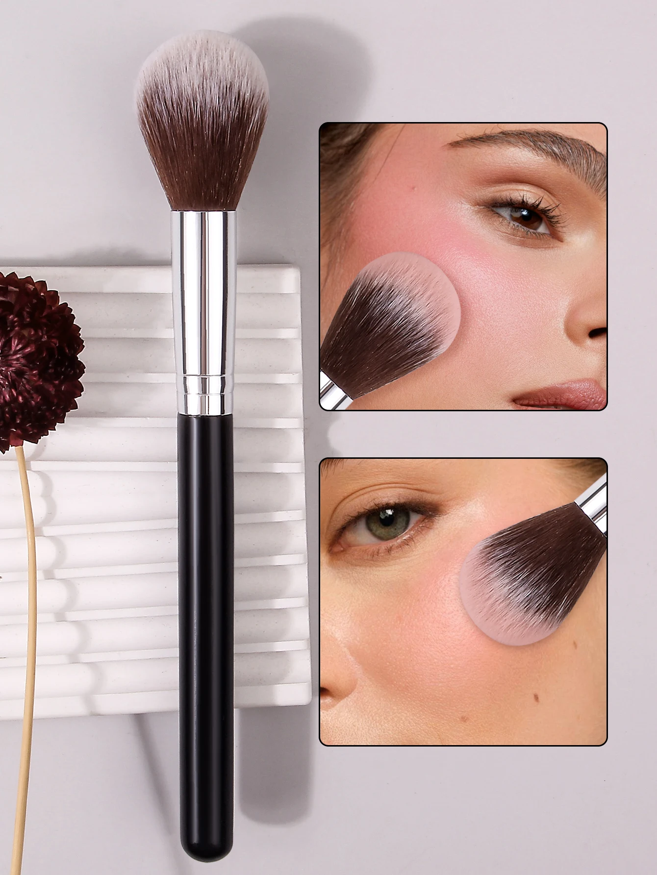 Ein einzelner flammenförmiger Make-up-Pinsel mit runder Spitze, ein Rouge-Puderpinsel mit runder Spitze für nicht puderfressendes Make-up