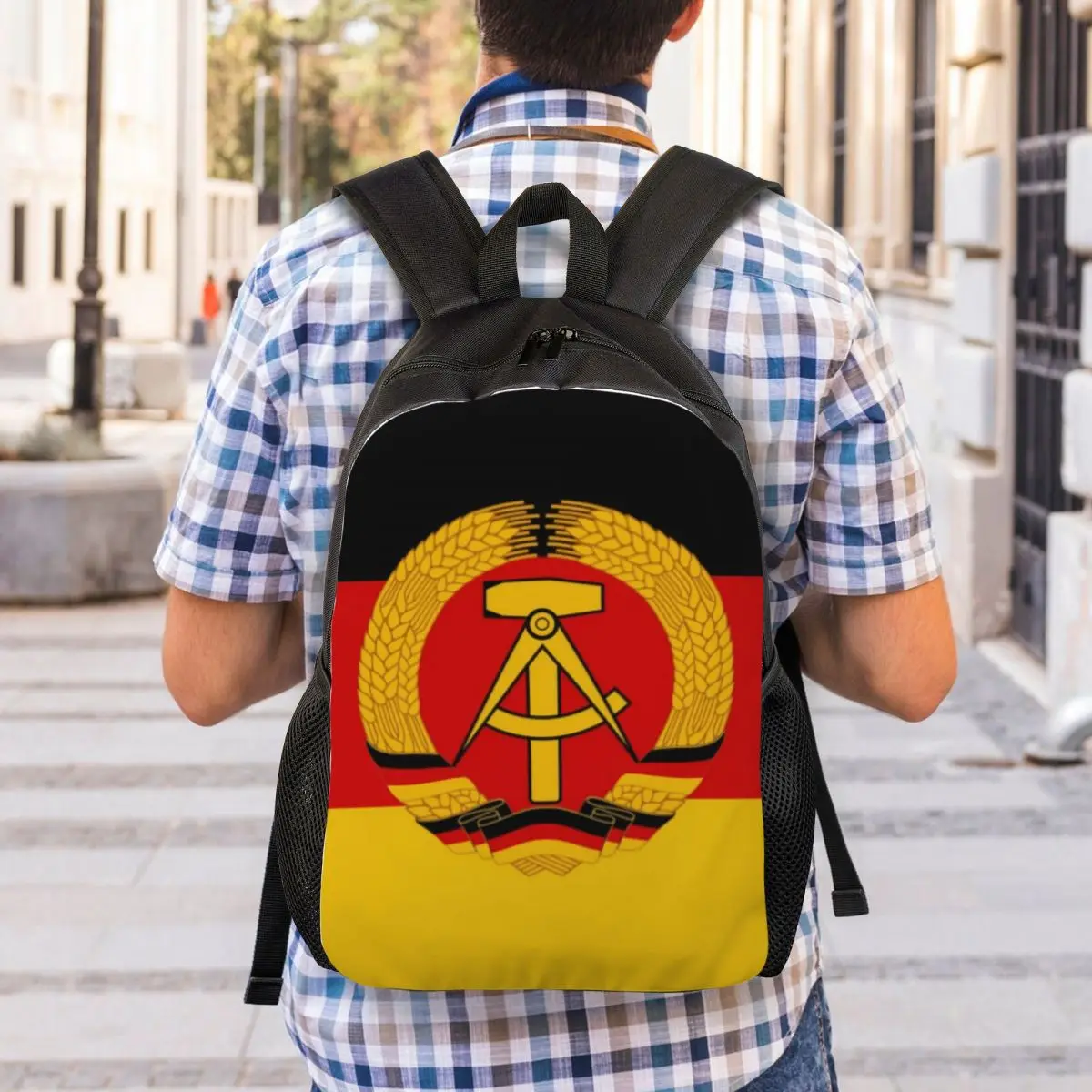 Flag Of East Germany Travel Backpack School Laptop Bookbag Deutschland Berlin German Patriotic Coat of Arms College Daypack Bag