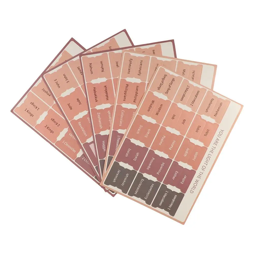 Índice de la Biblia personalizado de 5 hojas, pegatina autoadhesiva extraíble para la Biblia, pestañas de papel, marcapáginas de etiqueta de la Biblia grabable