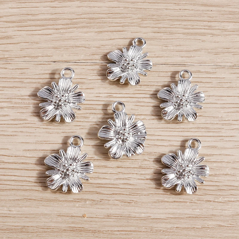 20 Stück 14x17mm Niedliche Legierungs-Blumenanhänger für Ohrringe, Halsketten, Armbänder, DIY Handgemachtes Kunsthandwerk, Schmuckherstellungszubehör – Detail 3