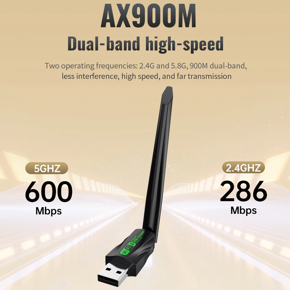AX900 WIFI6 USB Adapter 900Mbps Bluetooth 5.4 Dual Band 2.4/5G Drive Free Network Receiver, Suitable for Computer Windows 10/11