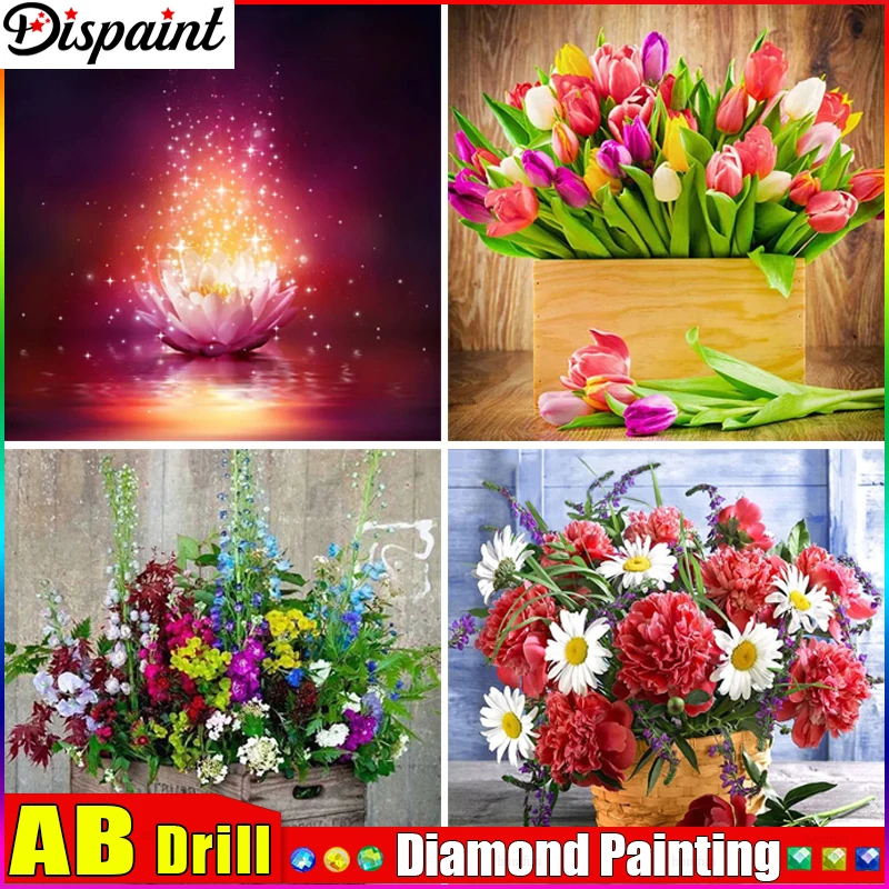 Dispaint AB 5D diament „różowa piwonia” haft diamentowy pełny okrągły/kwadratowy obraz diamentowy Diy ścieg krzyżykowy Home Decor